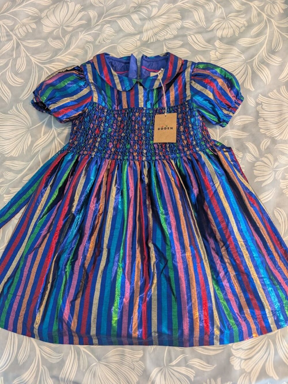 NWT Girls Metallic Striped Mini Boden Dress